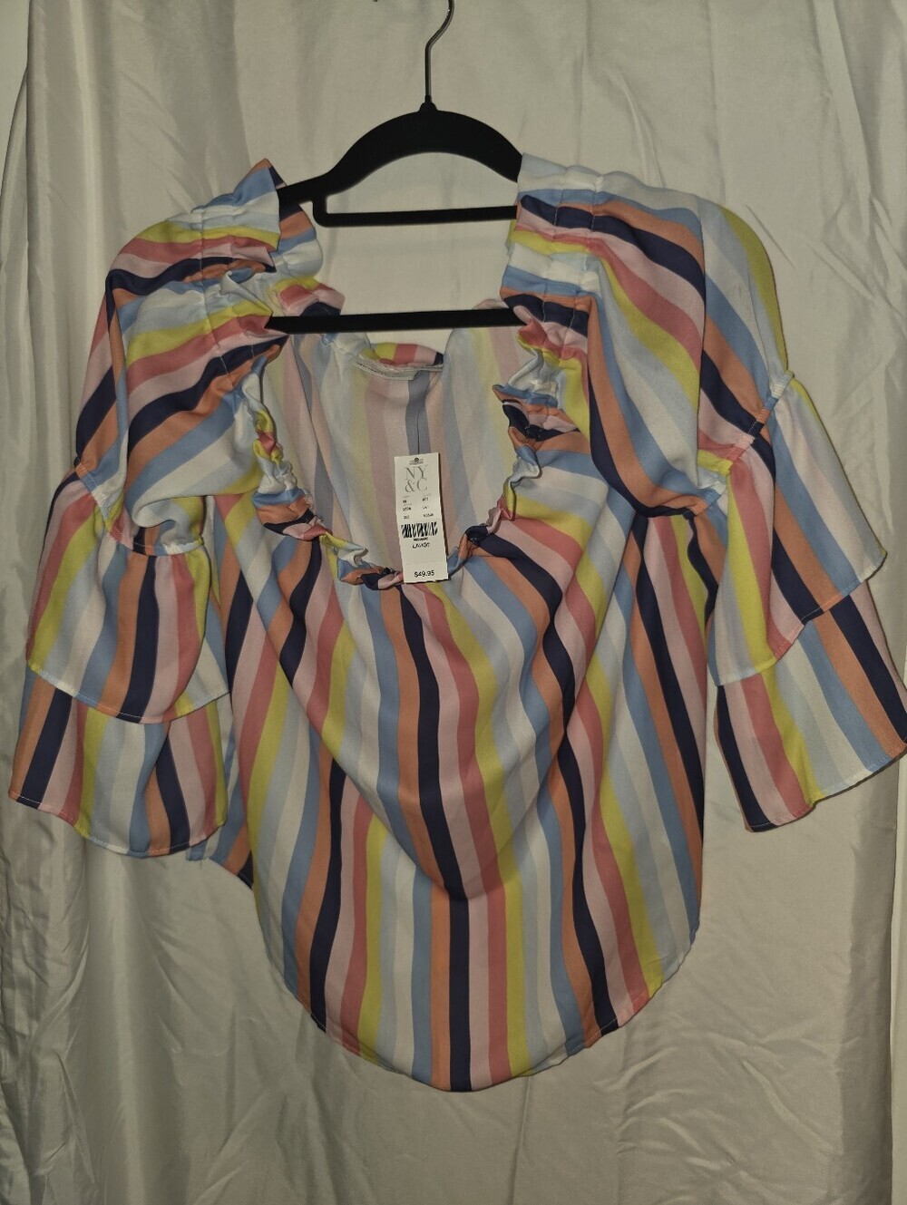 Sweet Pea Multicolor Striped Ruffle Peasant Top